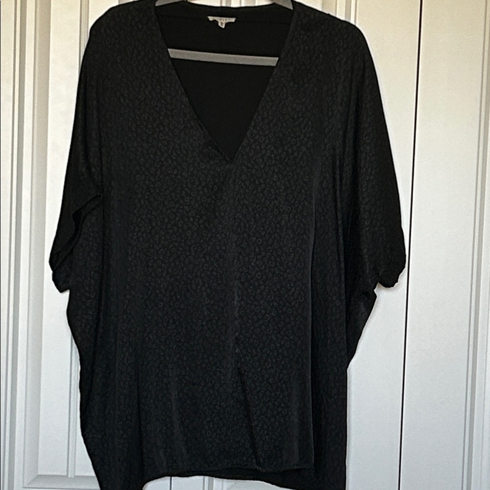 Jodifl Satin V-Neck Relaxed Black Women's Top With Subtle Leopard Print